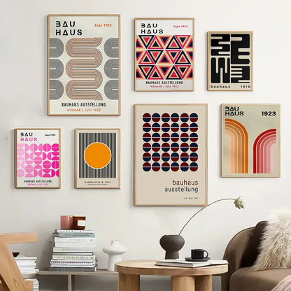 Mid century green & orange bauhaus wall art – living room canvas