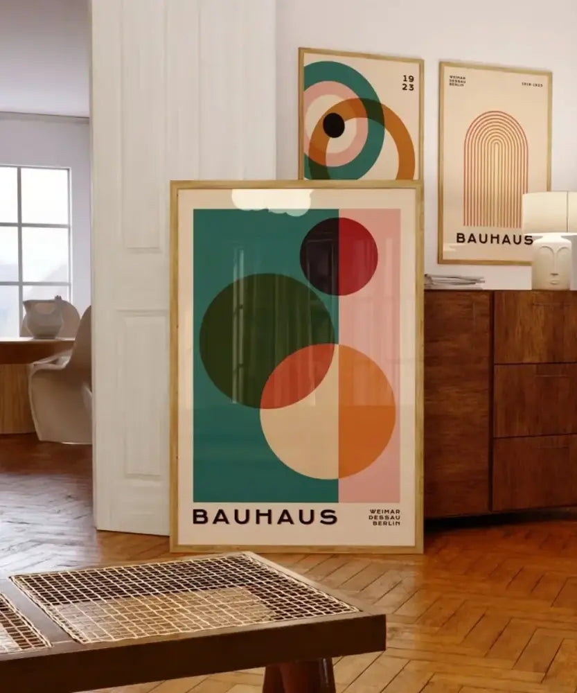 Mid century modern bauhaus geometric wall art set living room decor