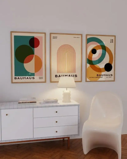 Mid century modern bauhaus geometric wall art set living room decor