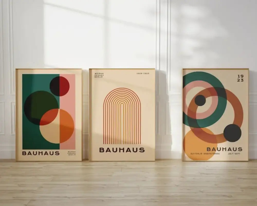 Mid century modern bauhaus geometric wall art set living room decor
