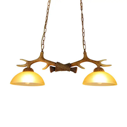 Rural antler and milk glass bowl pendant light dining room