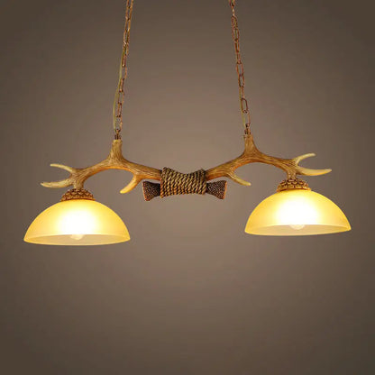 Rural antler and milk glass bowl pendant light dining room