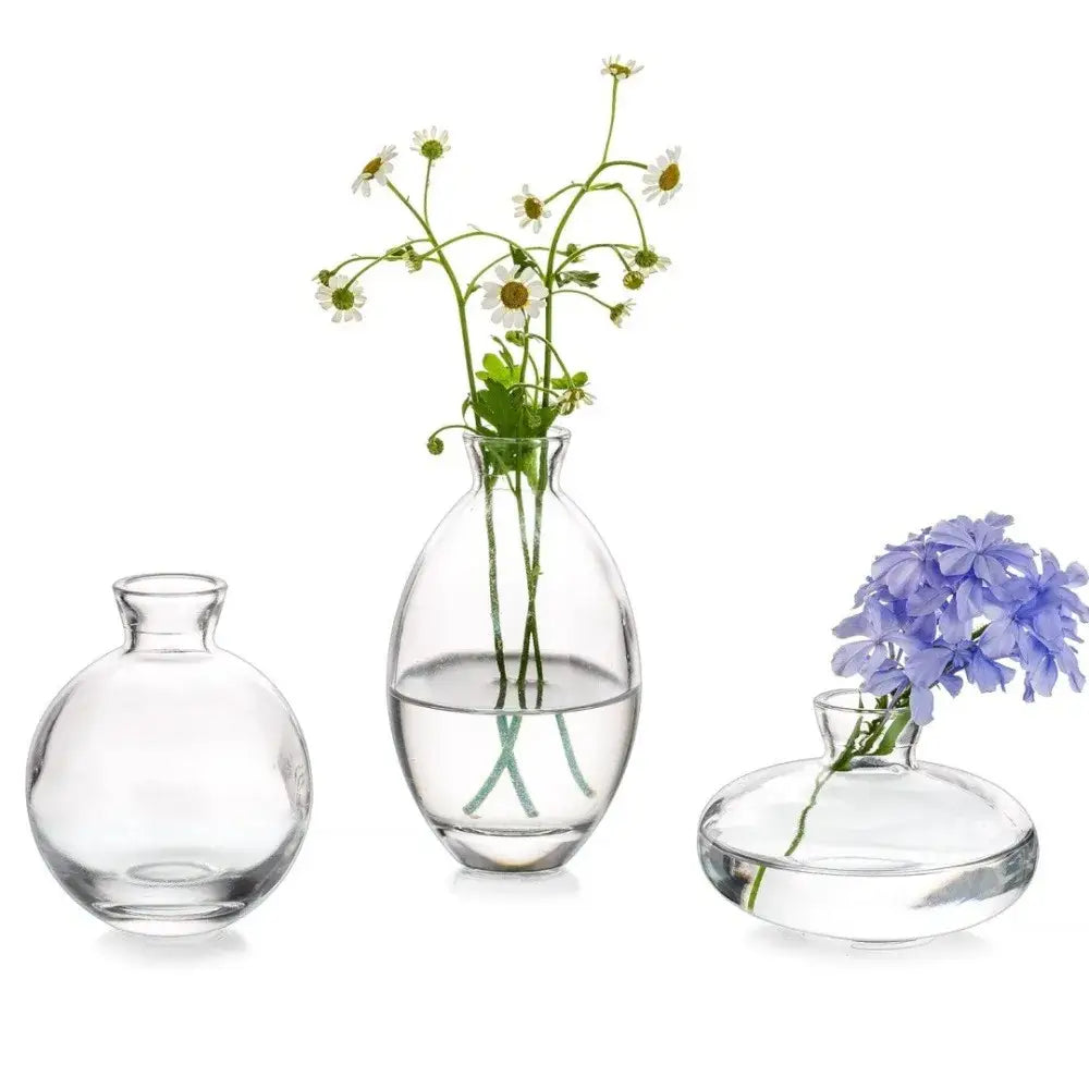 Translucent blue glass flower vase trio living room home decor