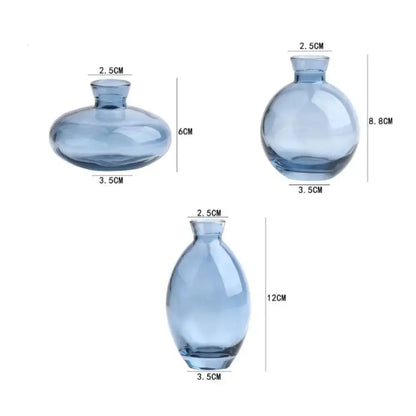 Translucent blue glass flower vase trio living room home decor