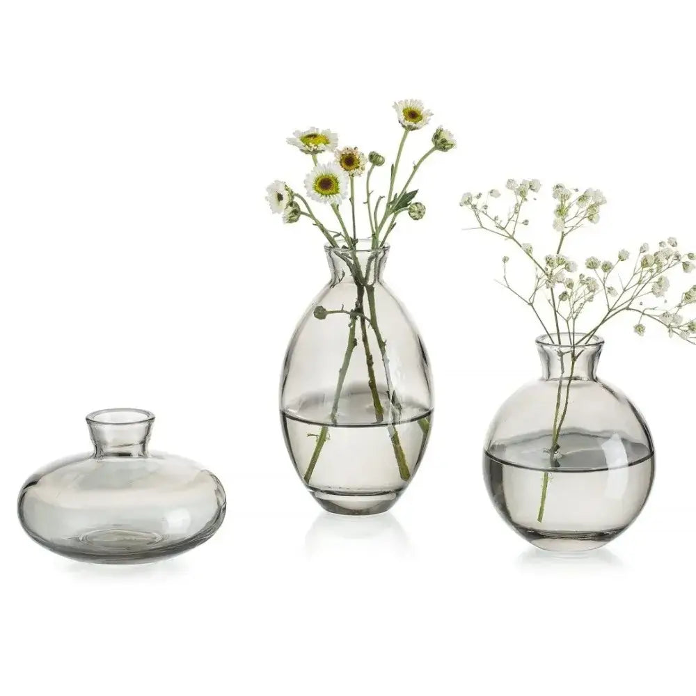 Translucent blue glass flower vase trio living room home decor