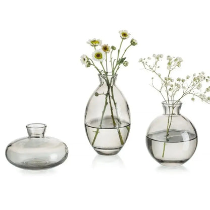 Translucent blue glass flower vase trio living room home decor
