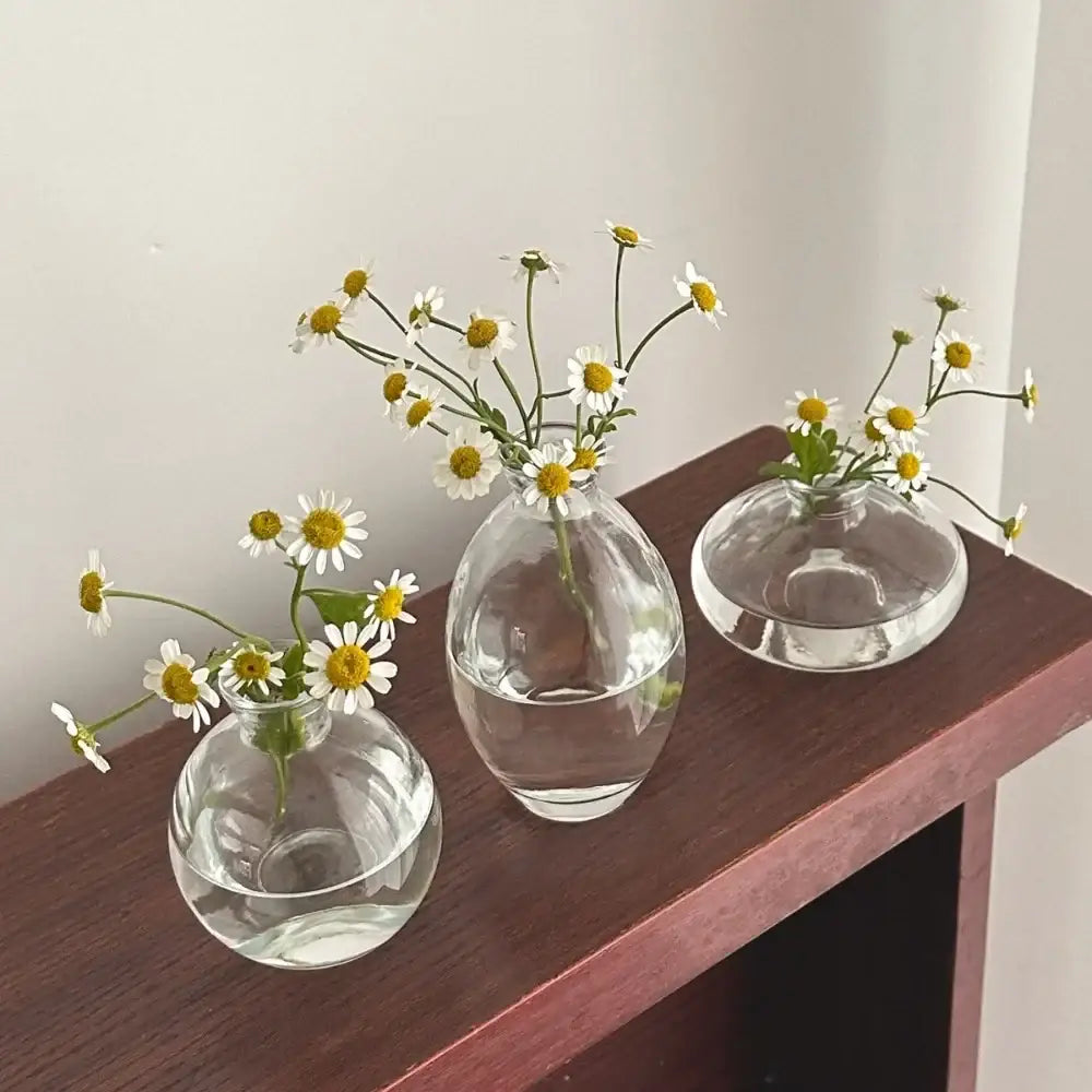 Translucent blue glass flower vase trio living room home decor