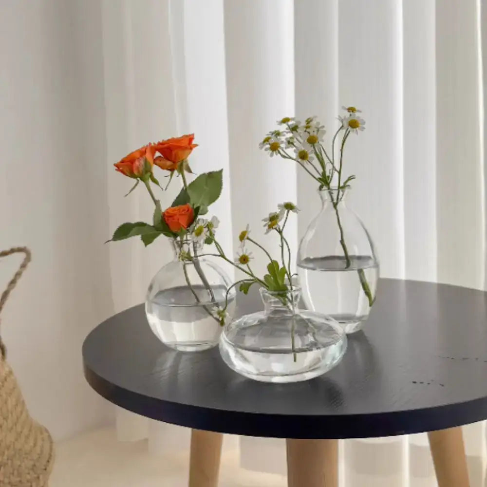 Translucent blue glass flower vase trio living room home decor
