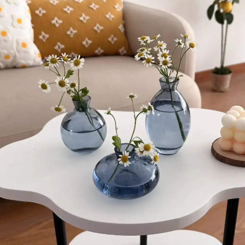 Translucent blue glass flower vase trio living room home decor