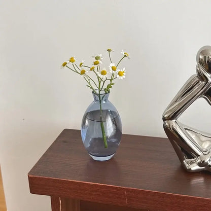 Translucent blue glass flower vase trio living room home decor