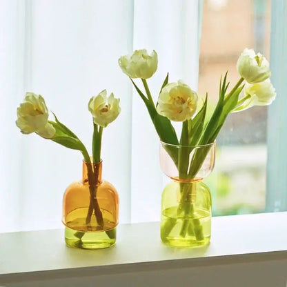 Modern colorful two part glass vase set living room decor