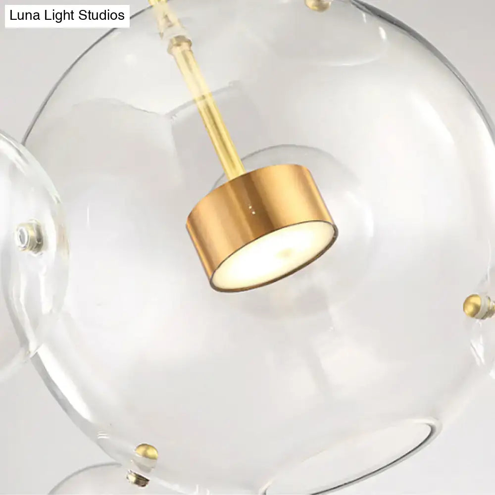 Modern brass bubble cluster pendant light – dining room clear glass