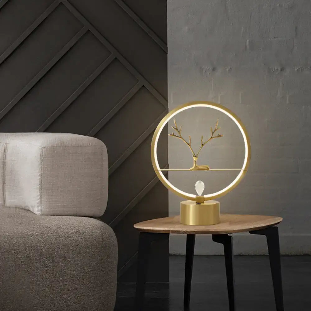 Minimalist gold deer decoration ring table light bedroom lamp