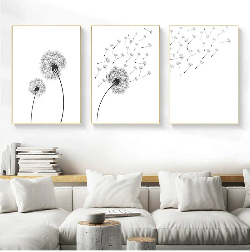 DecorBites™ "Minimalist Dandelion Canvas Wall Art Set"