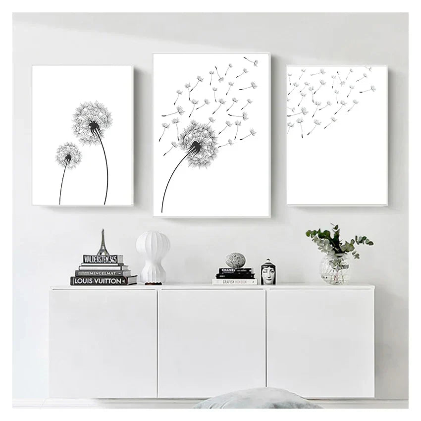 DecorBites™ "Minimalist Dandelion Canvas Wall Art Set"