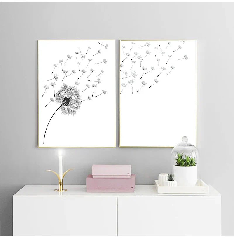 DecorBites™ "Minimalist Dandelion Canvas Wall Art Set"