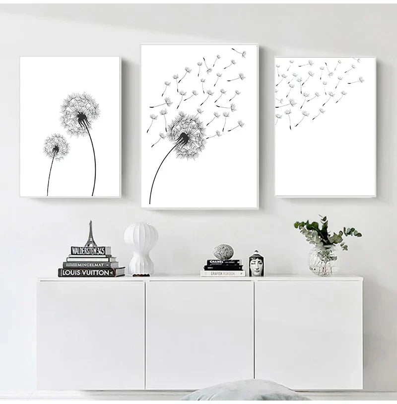DecorBites™ "Minimalist Dandelion Canvas Wall Art Set"