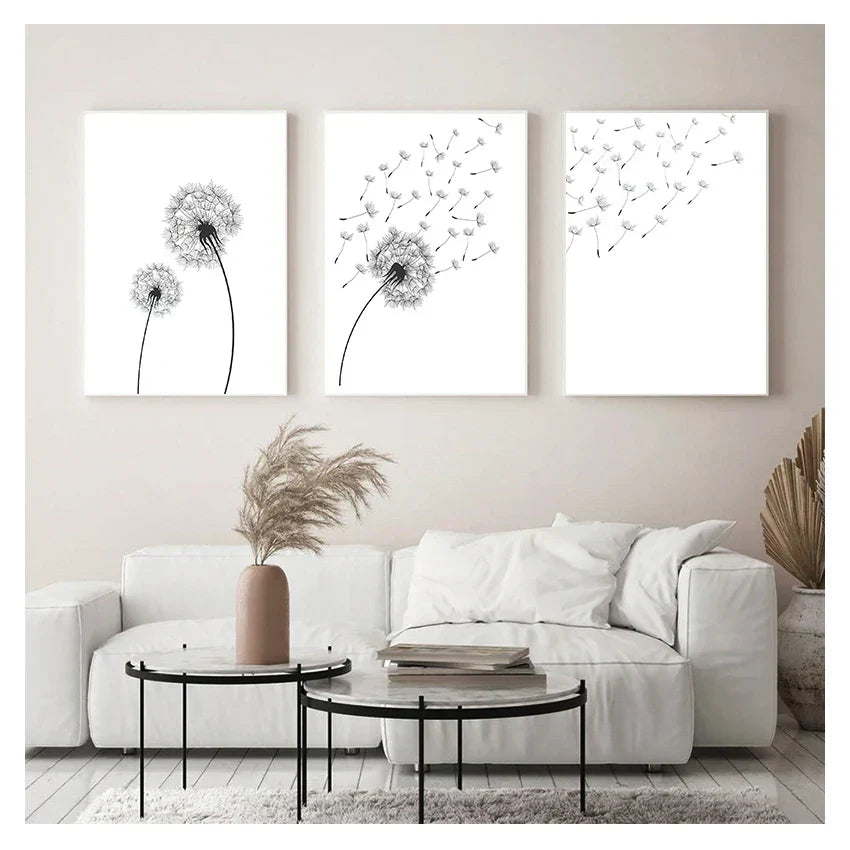DecorBites™ "Minimalist Dandelion Canvas Wall Art Set"