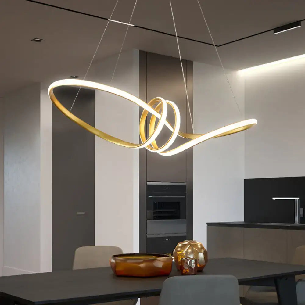 Modern gold & white twist island light fixture dining room led
