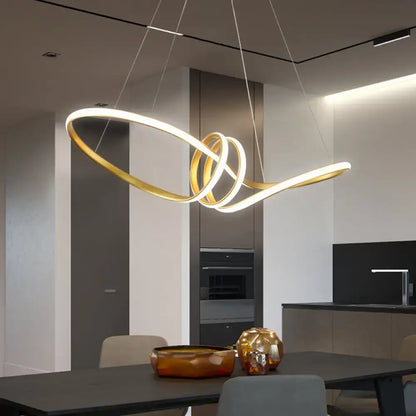 Modern gold & white twist island light fixture dining room led