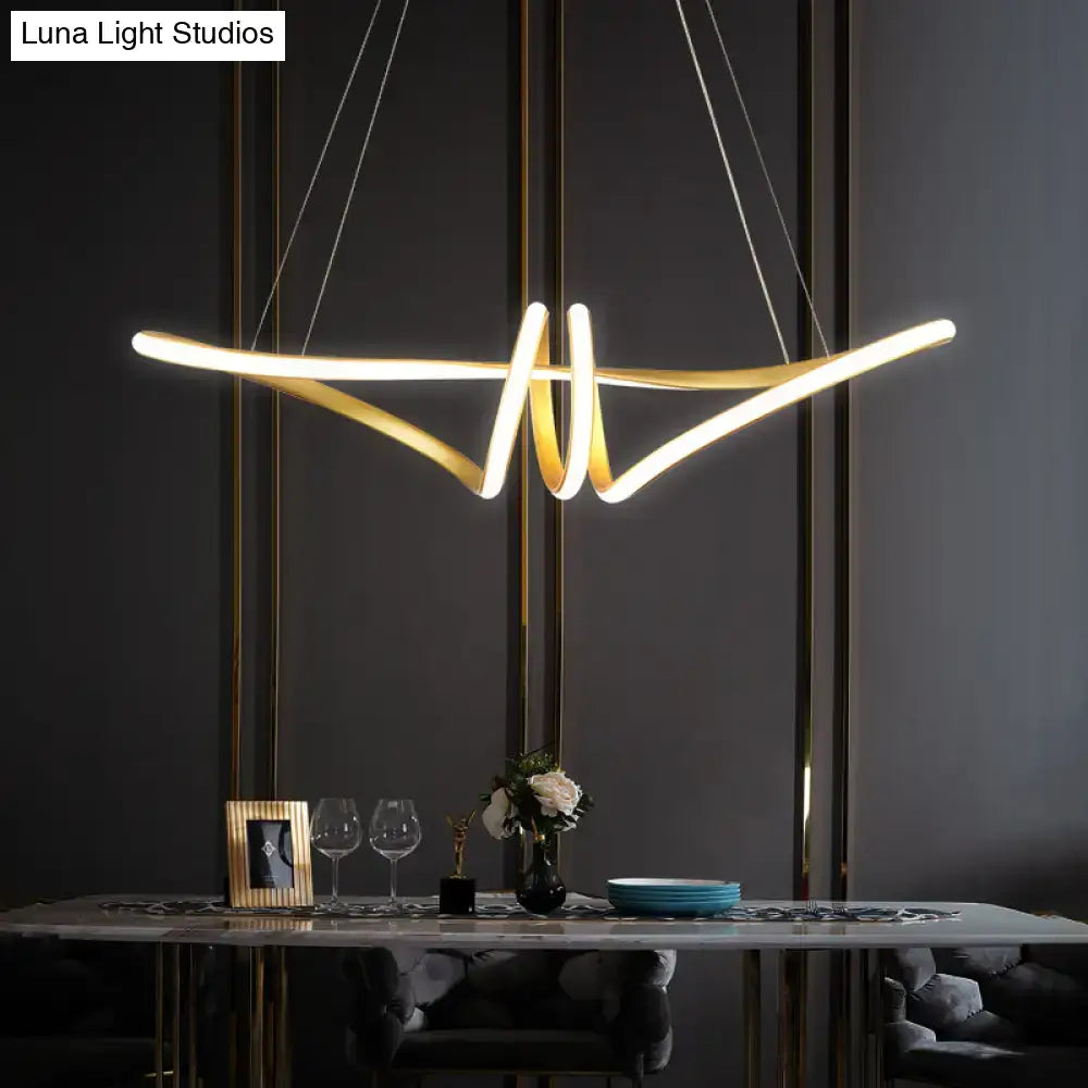 Modern gold & white twist island light fixture dining room led