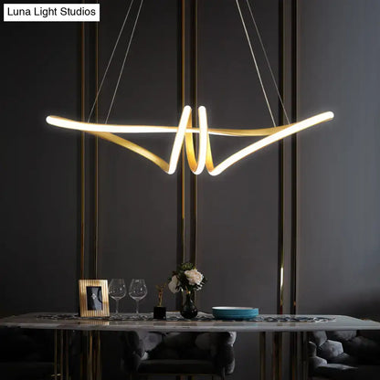 Modern gold & white twist island light fixture dining room led