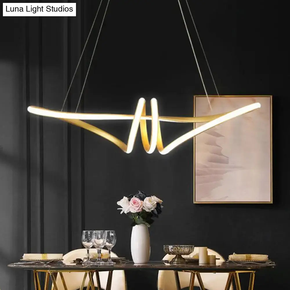 Modern gold & white twist island light fixture dining room led