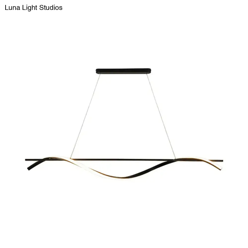 Modern black and white curved led hanging island light dining room