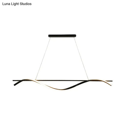 Modern black and white curved led hanging island light dining room