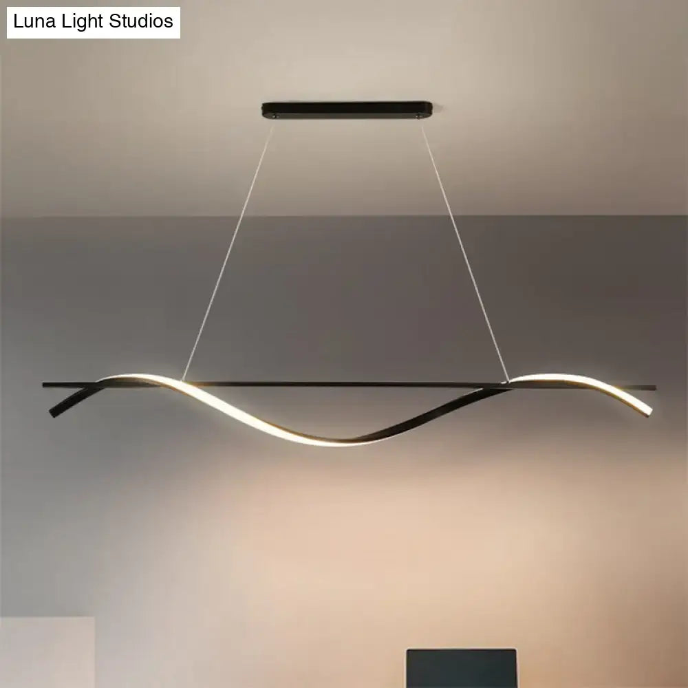 Modern black and white curved led hanging island light dining room
