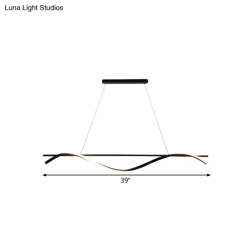 Modern black and white curved led hanging island light dining room