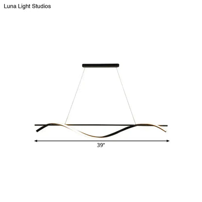 Modern black and white curved led hanging island light dining room