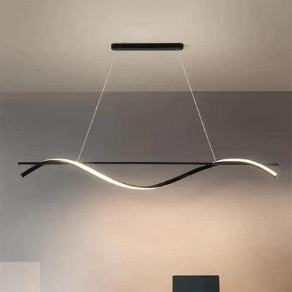 Modern black and white curved led hanging island light dining room