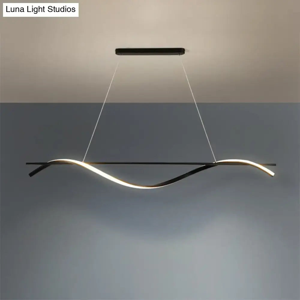 Modern black and white curved led hanging island light dining room