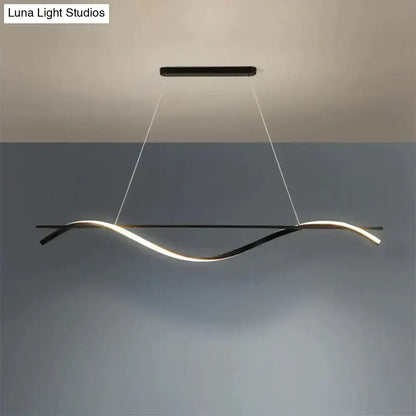 Modern black and white curved led hanging island light dining room