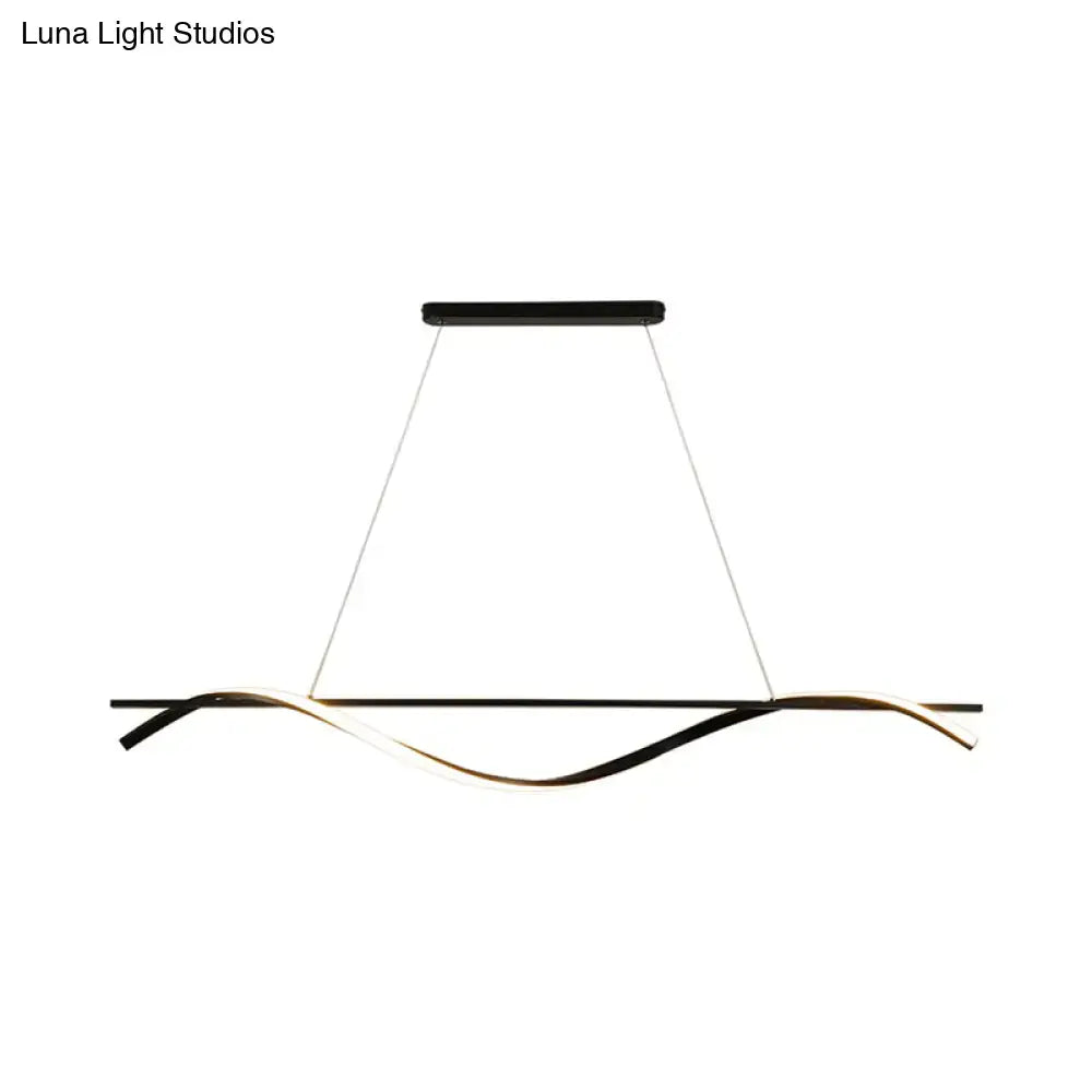 Modern black and white curved led hanging island light dining room
