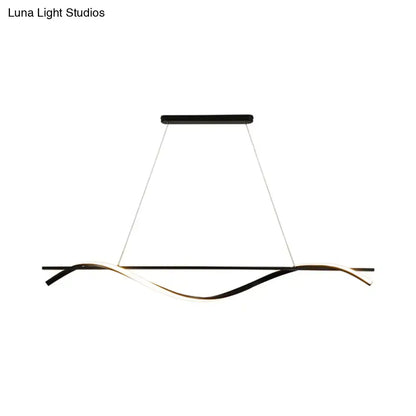 Modern black and white curved led hanging island light dining room