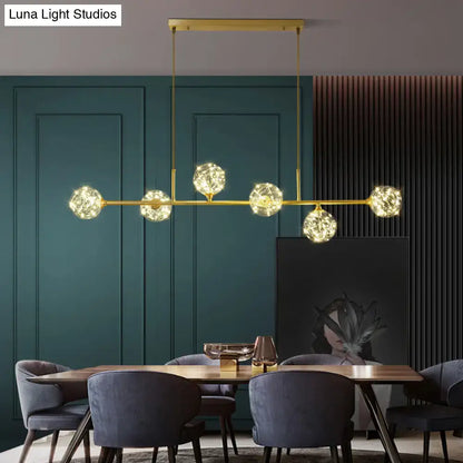 Minimalist brass led fairy light clear glass sphere dining room pendant