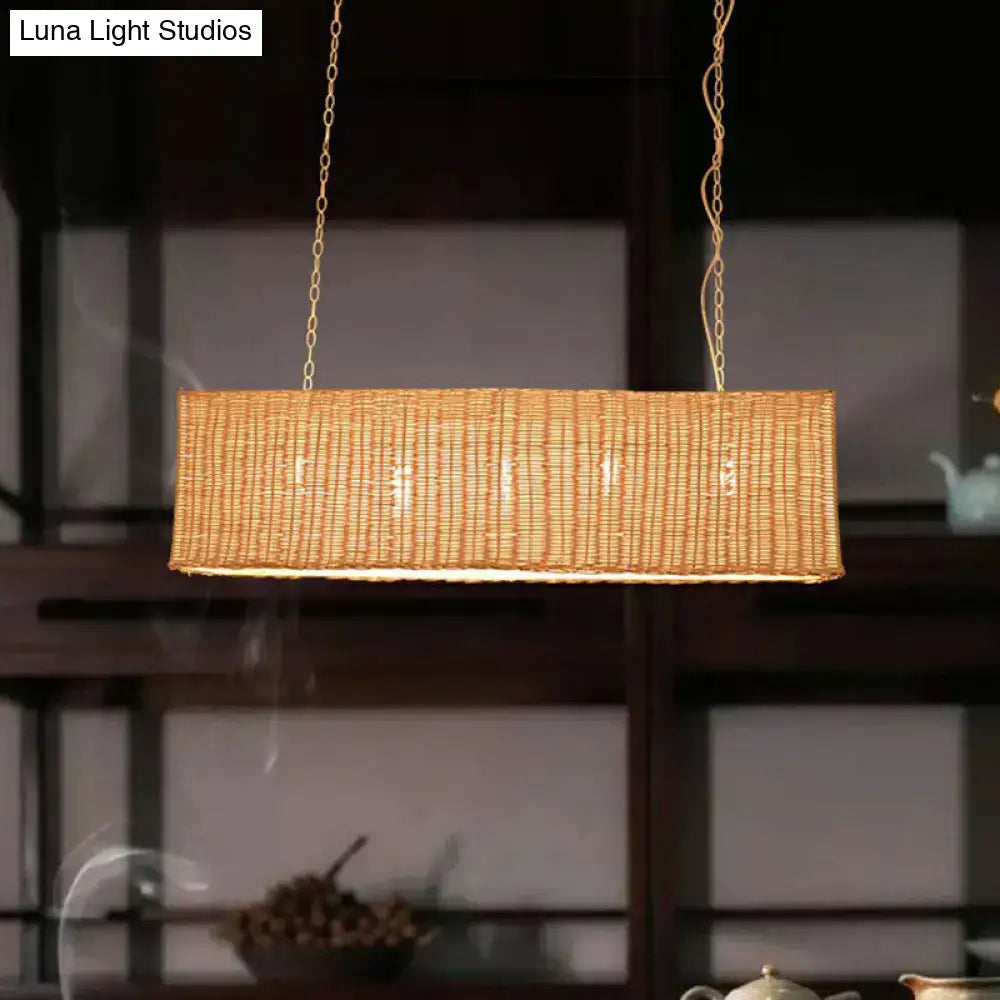 Minimalist beige rattan restaurant hanging lamp dining room chandelier
