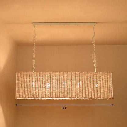 Minimalist beige rattan restaurant hanging lamp dining room chandelier