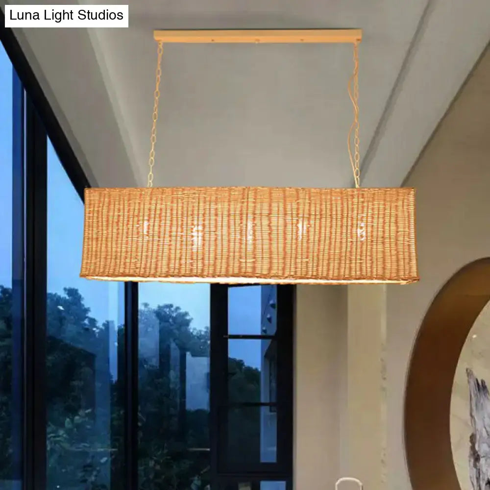 Minimalist beige rattan restaurant hanging lamp dining room chandelier