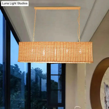 Minimalist beige rattan restaurant hanging lamp dining room chandelier