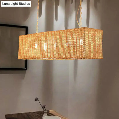 Minimalist beige rattan restaurant hanging lamp dining room chandelier