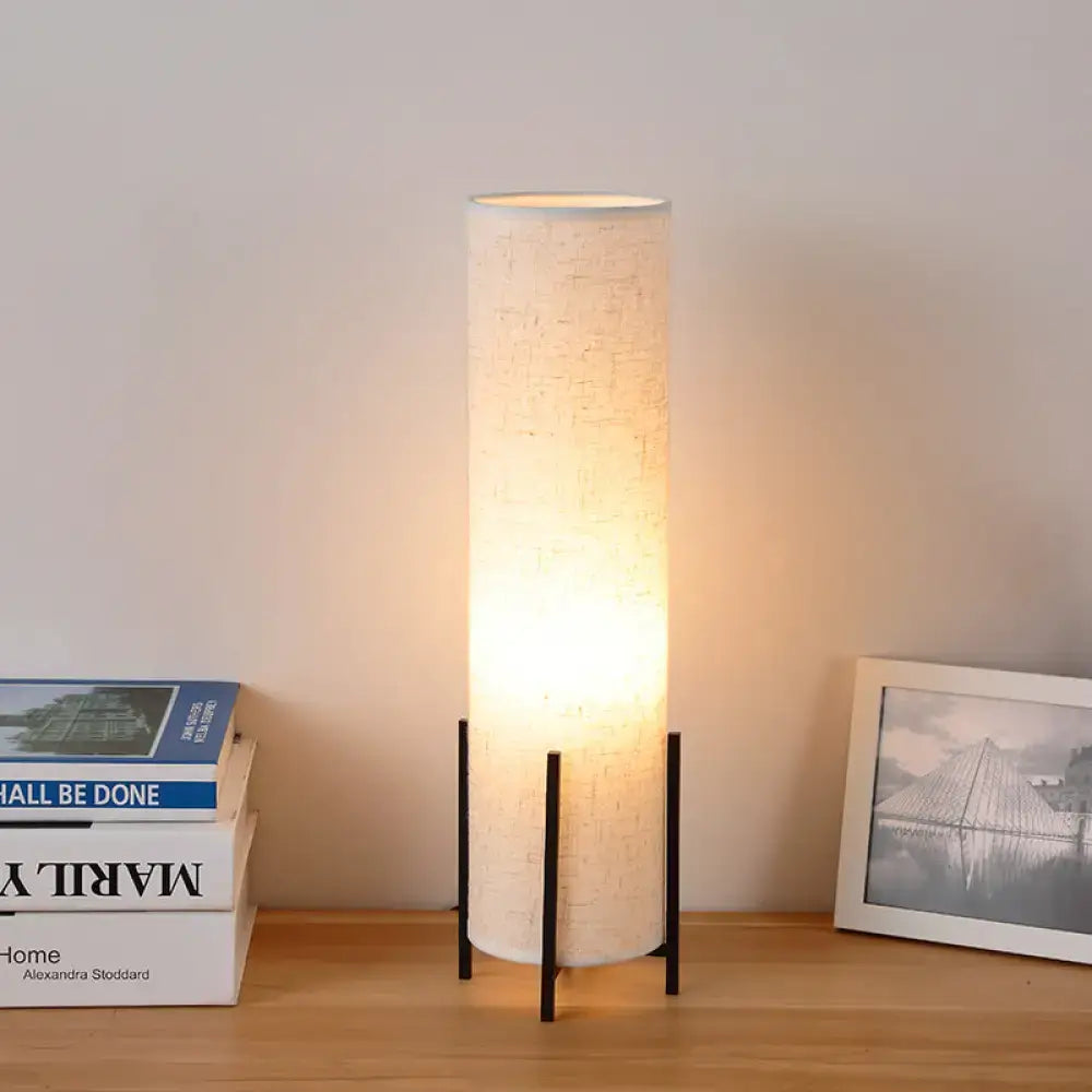 Minimalist tubular fabric bedroom reading lamp beige and black