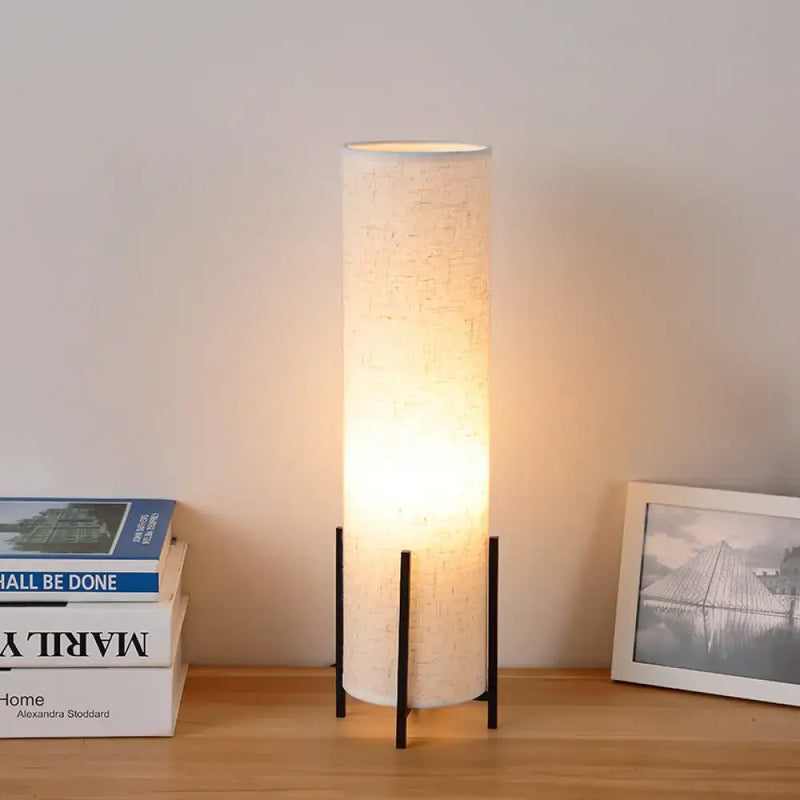 Minimalist tubular fabric bedroom reading lamp beige and black