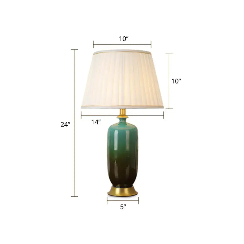 Green ombre ceramic tapered table lamp bedroom pleated light