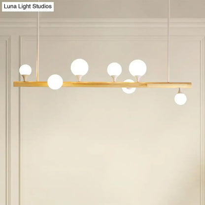 Modern wood linear hanging island light – kitchen opal glass globes