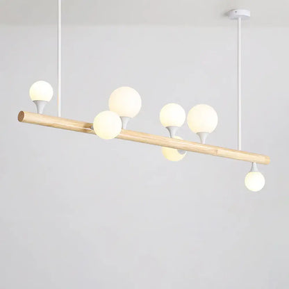 Modern wood linear hanging island light – kitchen opal glass globes