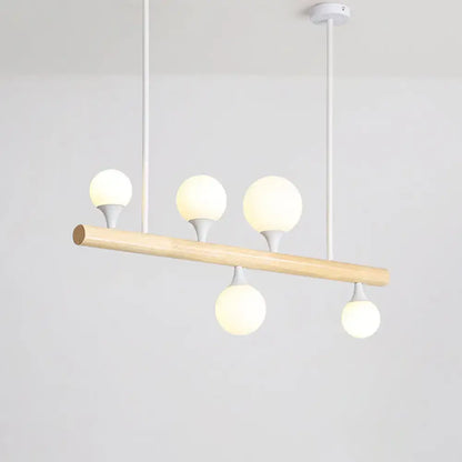 Modern wood linear hanging island light – kitchen opal glass globes