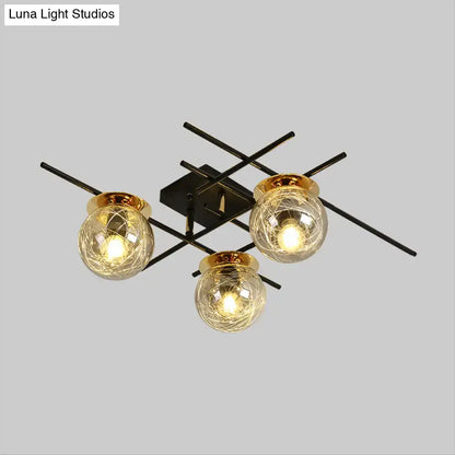 Modern black and smoke gray glass 3-light ceiling fixture for bedroom